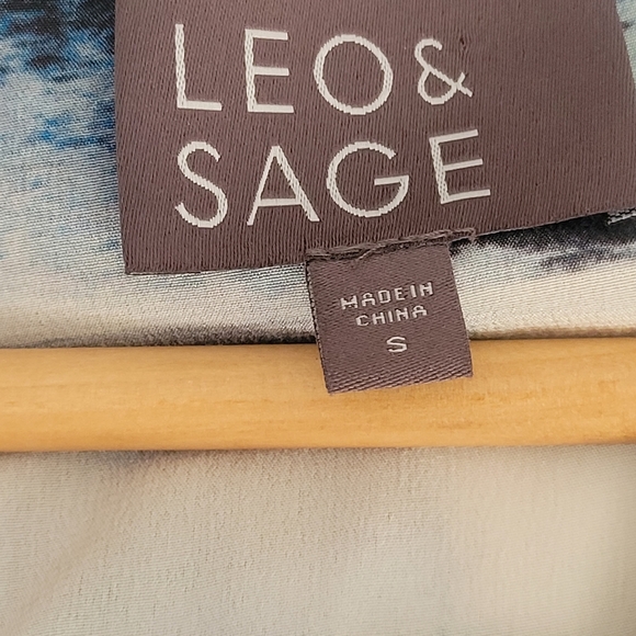 Leo & Sage Ladies Cream Black Blue Abstract Print 100% Silk Blouse Tunic Short S - Picture 4 of 5